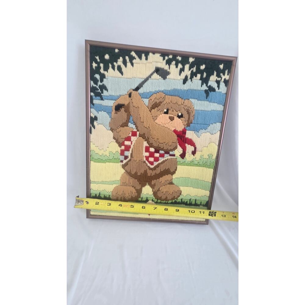 Vtg Needlepoint Golfer Bear 14 x 11 - Picture 3 of 4